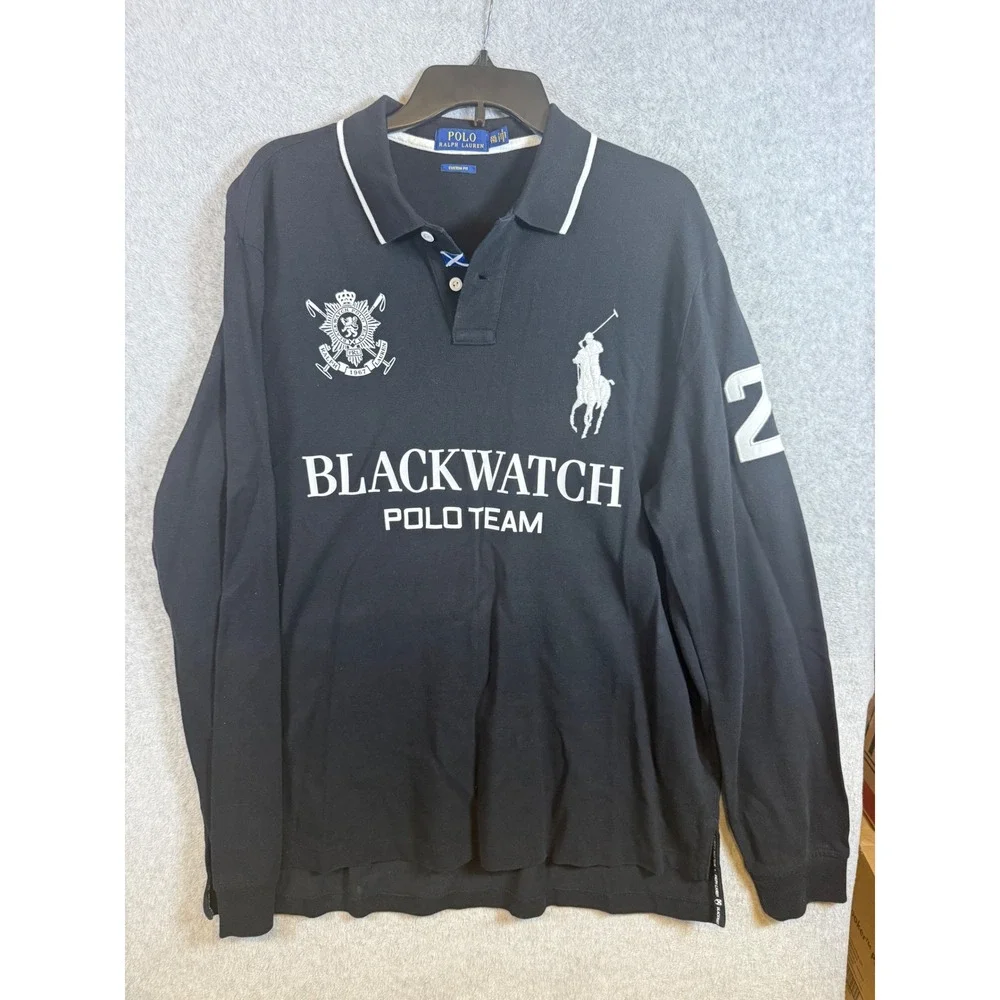 Polo Ralph Lauren Blackwatch Polo Team Long Sleeve Shirt Black XXL Custom Fit